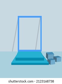 premium blue color photo podium box shape for product photos