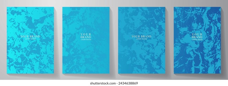 Premium blue cover design set. Luxury vector template for cover design, invitation, poster, flyer, wedding card, luxe invite, catalog, brochure, prestigious voucher, menu. Sea illustration.