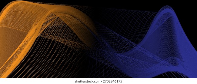 Premium blau dunklen Hintergrund Gold anspruchsvolle farbige Stoff und schwarz fließende grafische Elemente. Mystische Schattentapete für Poster, Banner, Website, Flyer, Präsentation. Vektorgrafiken