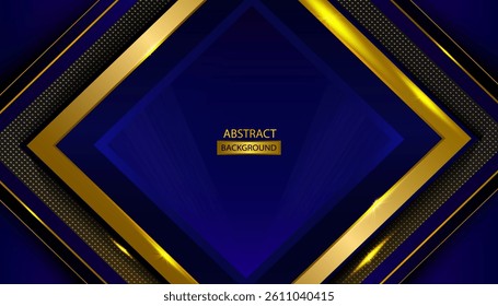 Premium Blue And Gold Abstract Background. Black And Gold Abstract Background With Golden Shapes Text Space. Modern Blue Background With Golden Shapes with lines golden glowing. Vector illustration
