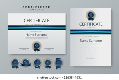 Premium blue gradient modern certificate template. Blue certificate of achievement template with badge for award, diploma, achievement, business, honor, elegant, document template