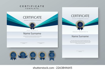 Premium blue gradient modern certificate template. Blue certificate of achievement template with badge for award, diploma, achievement, business, honor, elegant, document template