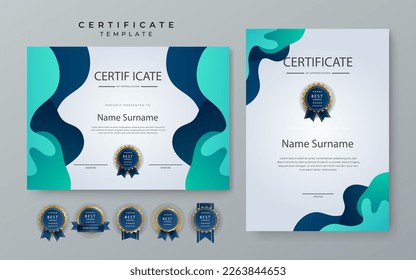 Premium blue gradient modern certificate template. Blue certificate of achievement template with badge for award, diploma, achievement, business, honor, elegant, document template