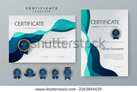 Premium blue gradient modern certificate template. Blue certificate of achievement template with badge for award, diploma, achievement, business, honor, elegant, document template