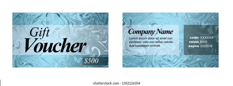 Premium blue silver gift voucher card print template - front and back layout design