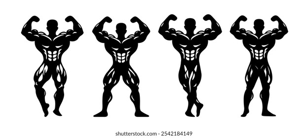 premium bodybuilding pose vetores com anatomia muscular detalhada, perfeito para marca de fitness e promoções de ginásio.