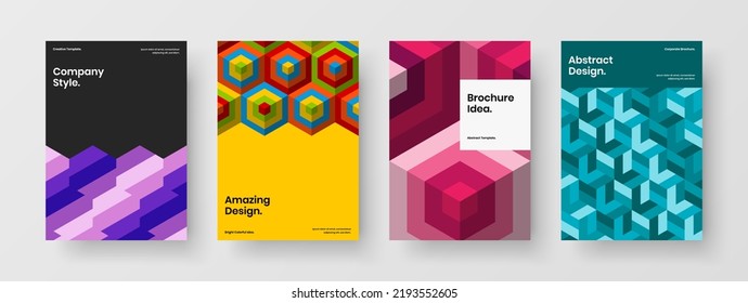 Premium book cover A4 vector design layout set. Original mosaic hexagons front page concept bundle.