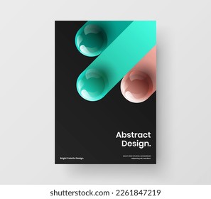 Plantilla de diseño de vectores de portada de libros de primera calidad A4. Diseño de folletos de bolas 3D coloridas.