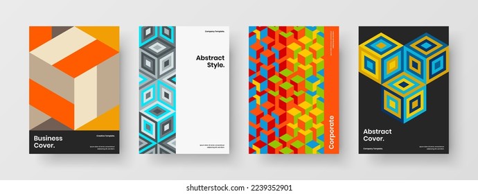 Premium booklet A4 vector design illustration collection. Creative mosaic shapes annual report concept set.