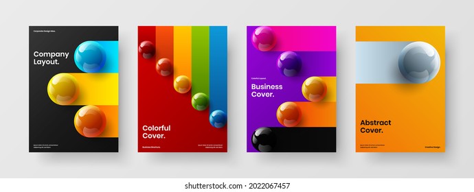 Premium booklet design vector illustration collection. Simple 3D spheres presentation template set.