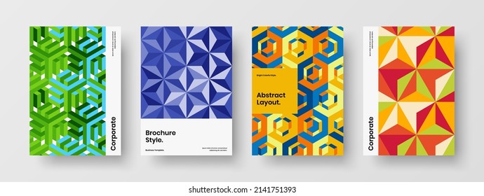 Premium booklet vector design template set. Creative mosaic pattern pamphlet layout bundle.