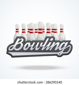 Premium Bowling labels. Symbol of bowling alley. Vector Illustration isolated on white background.