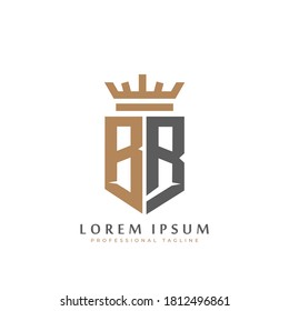 Premium BR Monogramm mit zwei Buchstaben B&R. Elegante goldene Schildinitialen und kronengeometrisches altes Retro-Logo-Design. Stockillustration für alphabetische Vektorelemente.