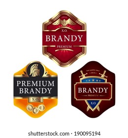 Premium brandy labels with swords eagle roman helmet and shield