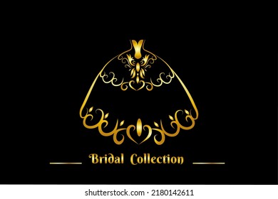 Premium Bridal Collection Logo With Gold Dress  Icon To Display A Luxurious Impression On Your Wedding Dress Product Or Your Fashion Shop