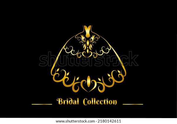 premium bridal collection logo with gold dress  icon\
to display a luxurious impression on your wedding dress product or\
your fashion shop