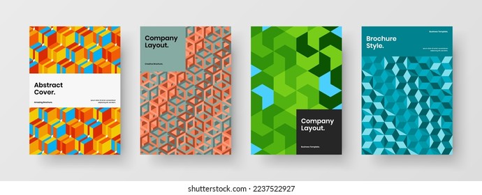 Premium brochure vector design concept set. Simple geometric pattern placard template collection.