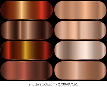 Premium bronze gradient swatch palette set. bronze metal gradient. realistic bronze rectangles.