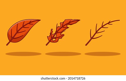 Premium brown autumn leaf set illustration design concept