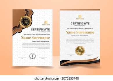 Premium Brown and Black Certificate Template Design with Purple Ornament. Vector Illustration