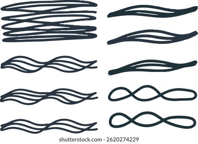 Premium Brush Line Set for Professional Artists Wavy line vector ink brush strokes. Black hand drawn Asian calligraphic waves, squiggles, smears. Chinese, Japanese calligraphy lines, brush strokes