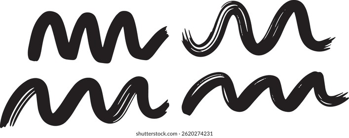 Premium Brush Line Set for Professional Artists Wavy line vector ink brush strokes. Black hand drawn Asian calligraphic waves, squiggles, smears. Chinese, Japanese calligraphy lines, brush strokes