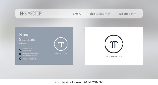 Premium business card design template with icons for contact information and light grey background, visiting card for architect or real estate agency