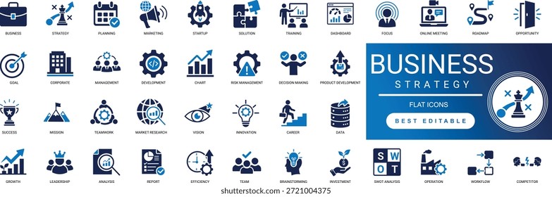 Premium-Business-Strategie mit soliden Symbolen für Unternehmensplanung, Management und Erfolgsvision. Hochwertige bearbeitbare Vektorelemente für Führungs- und Marketingprojekte