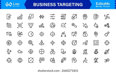 Premium Business Targeting Line Icon Set Featuring Modern Minimal Achievement Symbols and Professional Vector Elements for High-Impact Visuals and Unique Branding