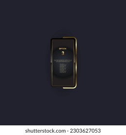 botón Premium de la opción 3, botón dorado para web, nivel, IA, juego, paso premium para presentar o planificar un flujo de trabajo en un diseño de infografía de negocios