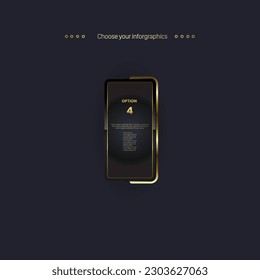 botón Premium de la opción 4, botón dorado para web, nivel, IA, juego, paso premium para presentar o planificar un flujo de trabajo en un diseño de infografía de negocios