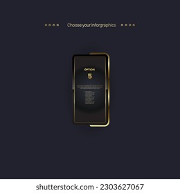 Premium button of option 5, golden button for web, level, AI, game, premium step to present or plan a workflow in a business infographic design