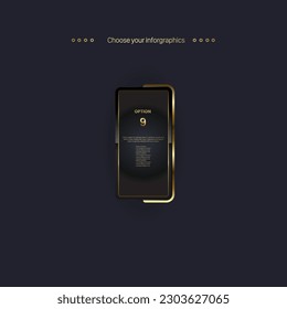 Premium button of option 9, golden button for web, level, AI, game, premium step to present or plan a workflow in a business infographic design