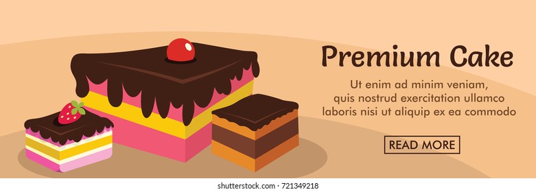 Premium cake horizontal banner. Premium cake vector illustration in flat style for web