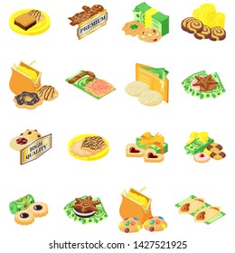 Premium cake icons set. Isometric set of 16 premium cake vector icons for web isolated on white background