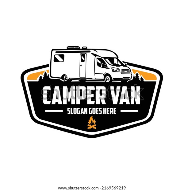 Premium\
Campervan Emblem Logo. Ready Made Motorhome RV Caravan Template\
Logo. Best for Campervan Related\
Industry