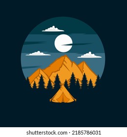 Premium camping logo vector. Outdoor logo icon. Summer camp badges vector. Concept for shirt or logo, print, stamp, patch or tee. 
