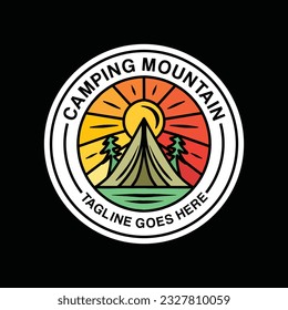 Premium-Camping auf dem Logo-Design Emblem Vektorgrafik-Abenteuerzeichen Symbol