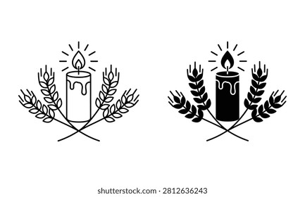 Premium Candle with wheat stalks icon set for harvest and holiday Vector Icon Isolated on White Background