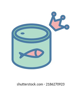 Premium canned fish icon with crown in colorful filled line style