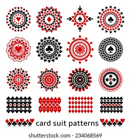 Premium card suit patterns in one set. Casino gambling illustrations for decor or background.