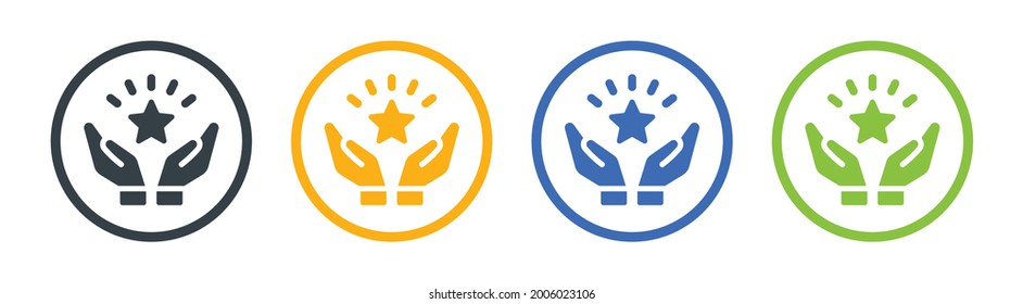 Premium care service icon sign. Hands holding star symbol.