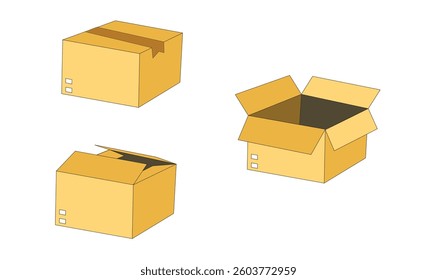 Premium carton packaging vector illustration set for use.