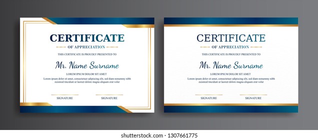 Premium certificate of achievement template, luxury and modern pattern, diploma, vector illustration, gold and blue