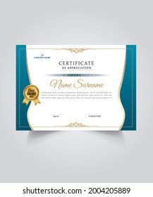 Premium certificate of achievement template, luxury and modern pattern, diploma, vector illustration, gold and blue