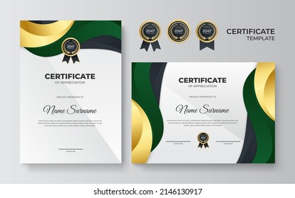 Premium Certificate of appreciation border template with luxury gold badge and modern line pattern. For award, corporate, business, and education needs