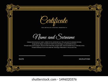  premium certificate Frame, Black and golden design template with decorative floral background.card poster flyer.concept for gift coupon, invitation, certificate, fly er, banner, ticket. - Vector