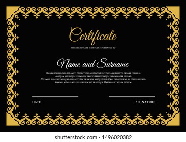  premium certificate Frame, Black and golden design template with decorative floral background.card poster flyer.concept for gift coupon, invitation, certificate, fly er, banner, ticket. - Vector