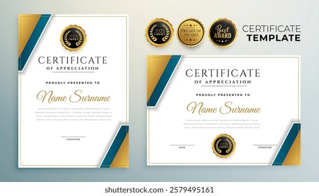 premium certificate of success template a gift of appreciation vector