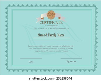 premium certificate template with additional and ribbon design elements.